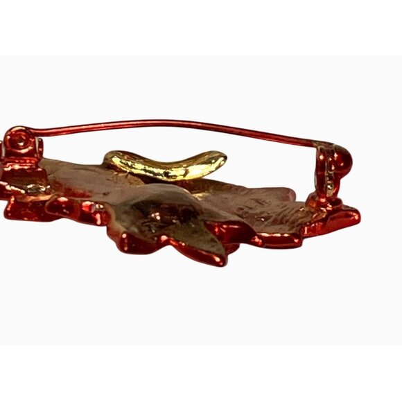 Red Poinsettia Flower Brooch Pin Gold-Tone Metal Festive Holiday Jewelry - Picture 8 of 8